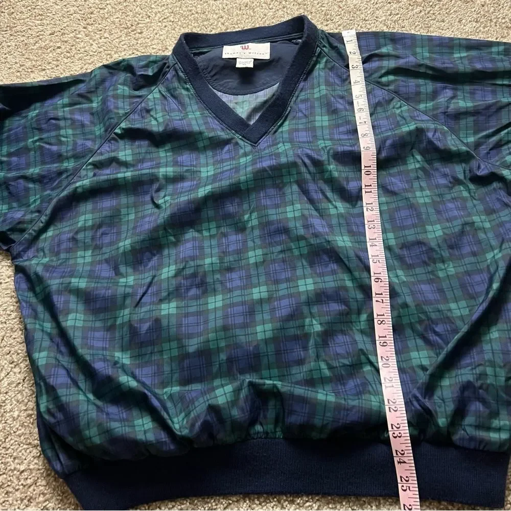 Vintage 90s Wilson Golf Windbreaker Blackwatch Plaid XL V Neck Pullover Jacket